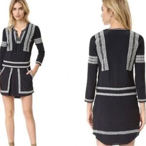 NWT Veronica Beard Ignacio Black and White Embroidered Silk Shirt Dress